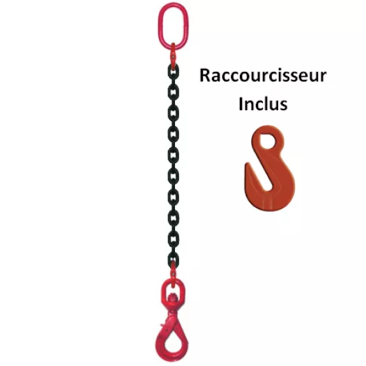 ELINGUE CHAINE - 1BRIN - CROCHET V/AUTO/EMERILLON + RACCOURCISSEUR - LONGUEUR : 1M À 6M - CMU DE 1T120 À 5T3 principal ELINGUE CHAINE - 1BRIN - CROCHET V/AUTO/EMERILLON + RACCOURCISSEUR - LONGUEUR : 1M À 6M - CMU DE 1T120 À 5T3 principal